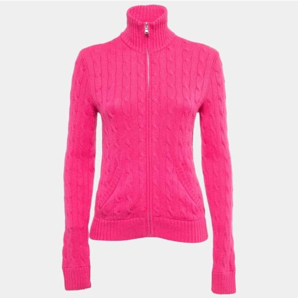 Ralph Lauren Black Label Cashmere Mock Neck Zip Up Sweater Size L